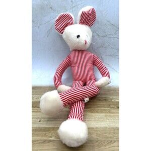 Vintage Eden Toys Red & White Striped Plush Mouse 18″ Soft Toy 1980-90s USA Made